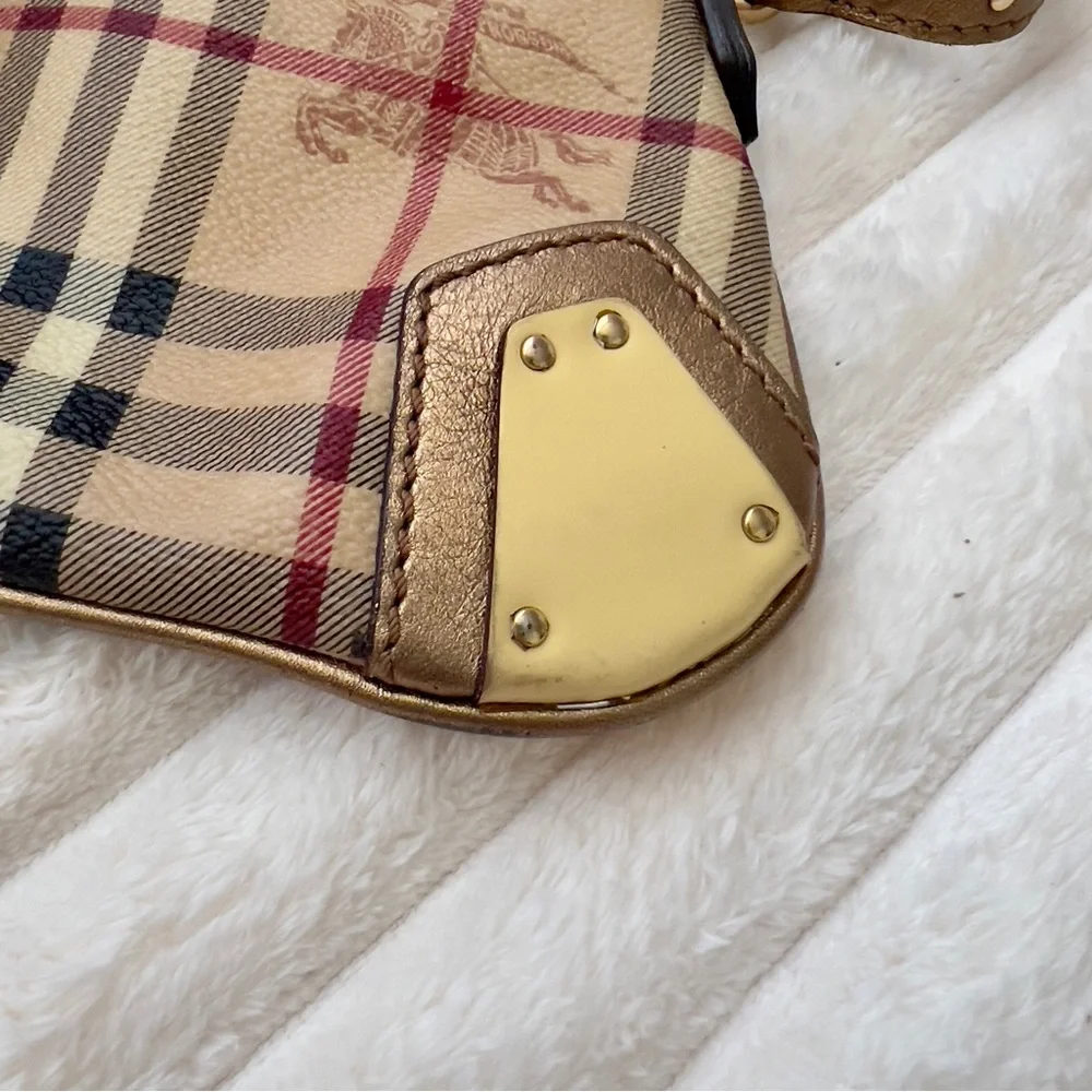Burberry Shoulder Bag Check Nova Plaid Gold Buckle Vintage Horse Knight Logo - Picture 4 of 11